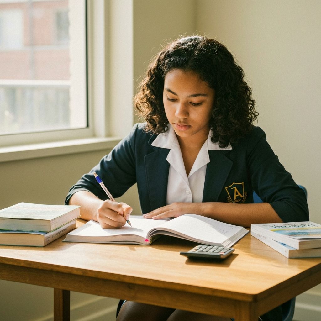 Year 7 student working on mathematics homework in NSW